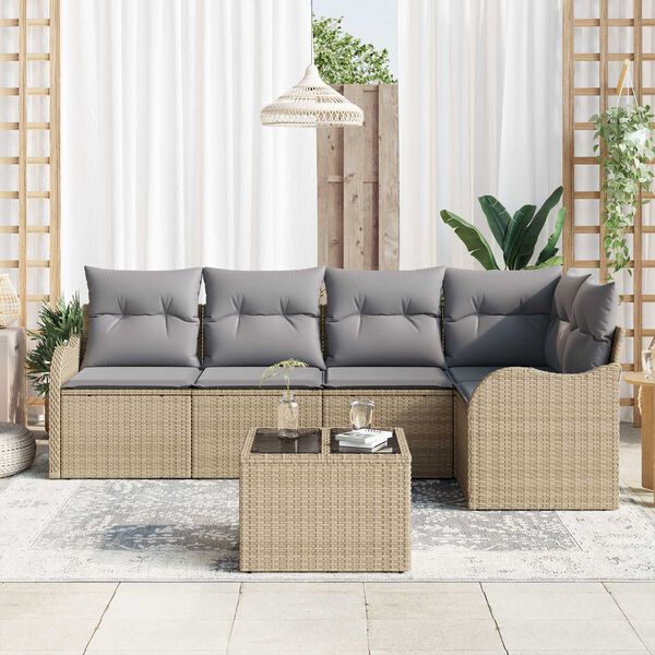 vidaXL Σετ Καναπέ Κήπου με μαξιλάρι 6 pcs Μπεζ Πολυ ράταν