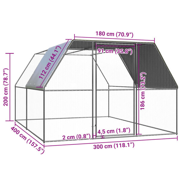 vidaXL Κοτέτσι - Κλουβί Εξωτ. Χώρου 3x4x2 μ. από Γαλβανισμένο Χάλυβα