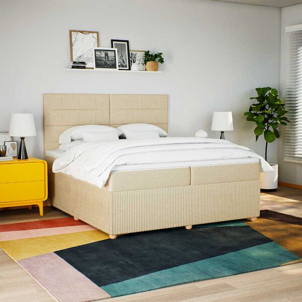 vidaXL &Kappa;&rho;&epsilon;&beta;ά&tau;&iota; Boxspring &mu;&epsilon; &Sigma;&tau;&rho;ώ&mu;&alpha; &Kappa;&rho;&epsilon;&mu; 200x200 &epsilon;&kappa;. &Upsilon;&phi;&alpha;&sigma;&mu;ά&tau;&iota;&nu;&omicron;