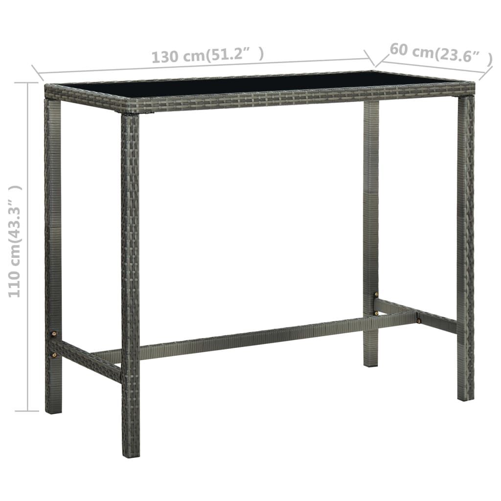 vidaXL Τραπέζι Μπαρ Κήπου Γκρι 130x60x110 εκ. Συνθετικό Ρατάν/Γυαλί