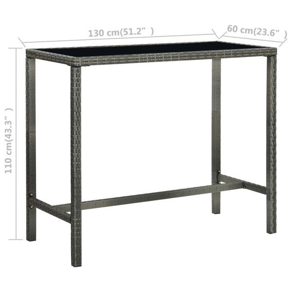 vidaXL Τραπέζι Μπαρ Κήπου Γκρι 130x60x110 εκ. Συνθετικό Ρατάν/Γυαλί