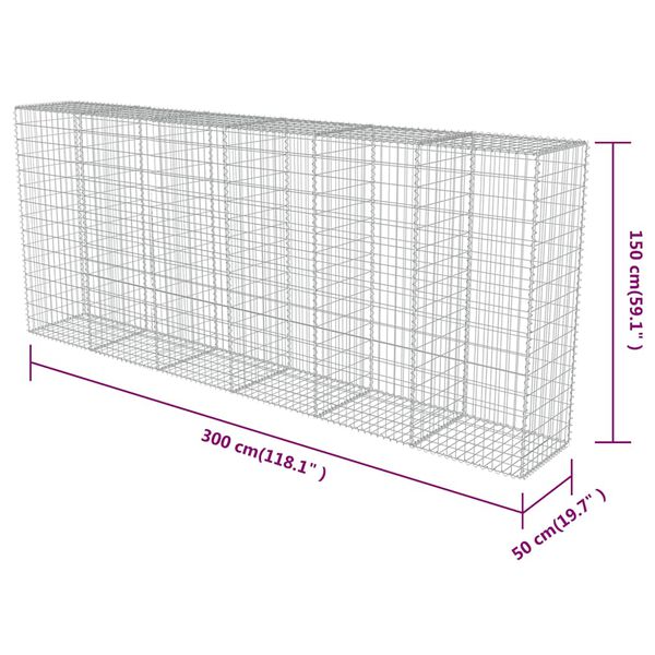vidaXL Συρματοκιβώτιο Τοίχος 300x50x150 εκ. Γαλβαν.Χάλυβας + Καλύμματα