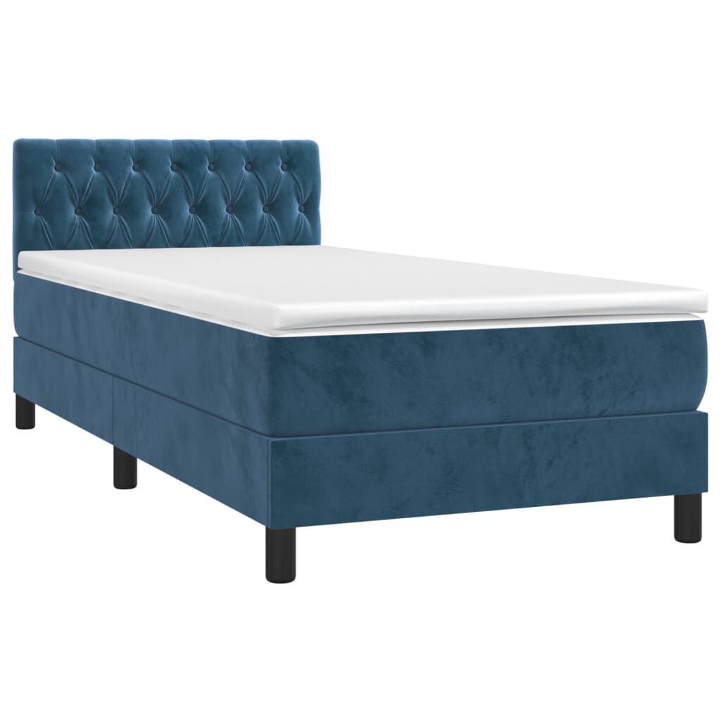 vidaXL Κρεβάτι Boxspring με Στρώμα Σκούρο Μπλε 90x190 εκ. Βελούδινο
