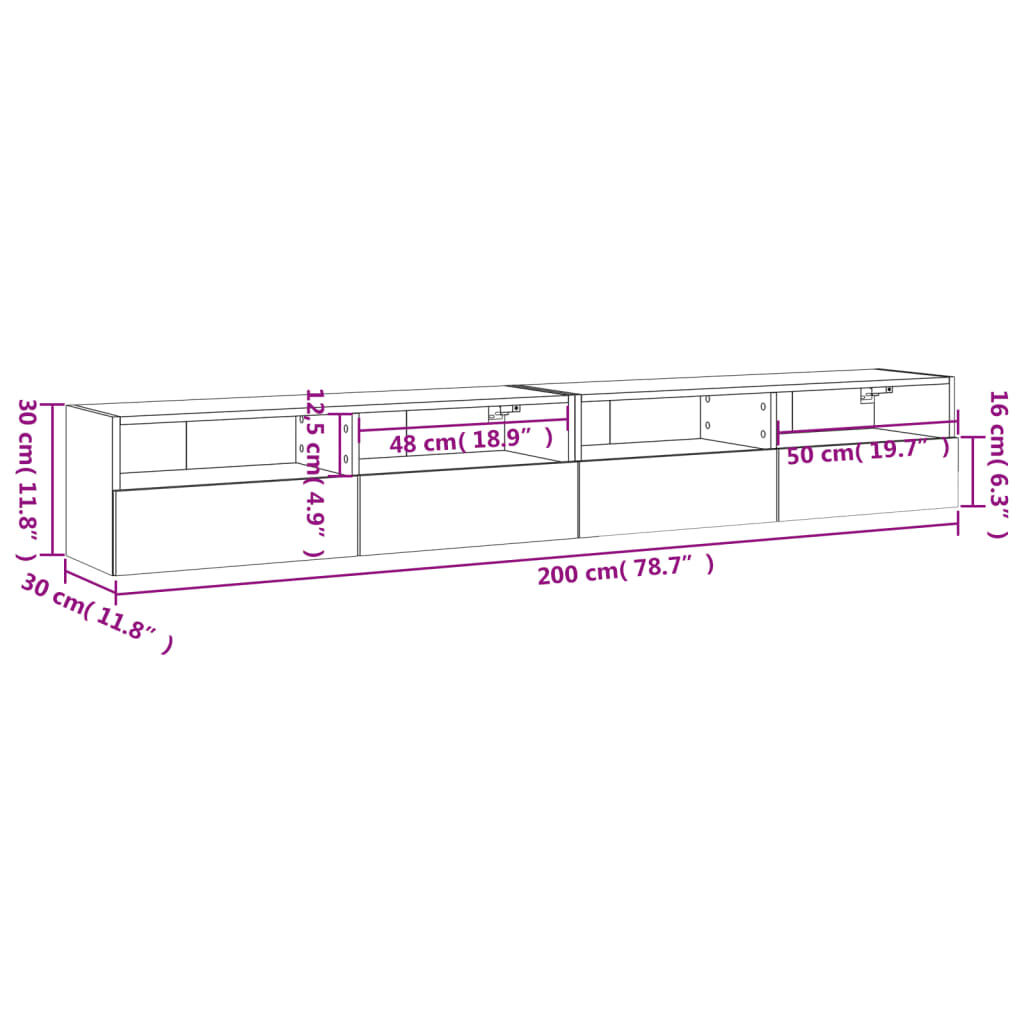 vidaXL Έπιπλα Τηλεόρασης Τοίχου 2 τεμ. Γκρι 100x30x30 εκ. Επ. Ξύλο