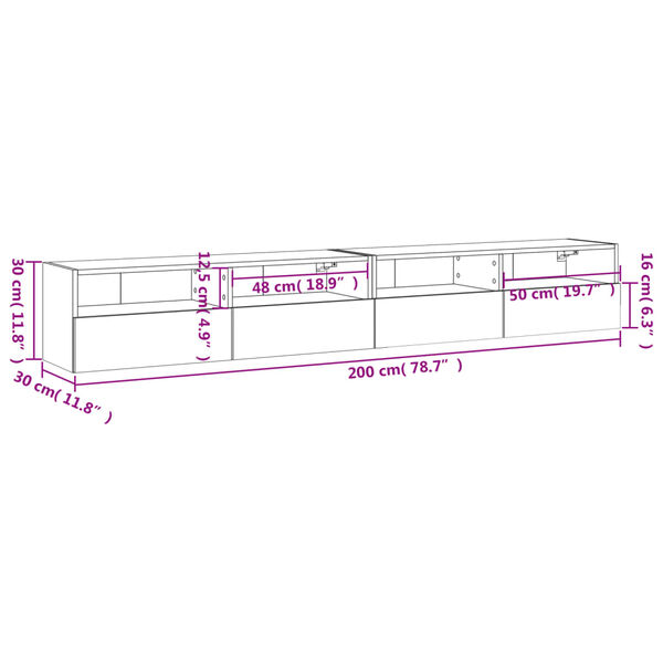 vidaXL Έπιπλα Τηλεόρασης Τοίχου 2 τεμ. Γκρι 100x30x30 εκ. Επ. Ξύλο