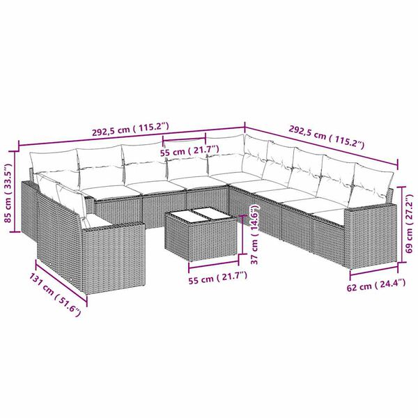 vidaXL Σαλόνι Κήπου 12 Τεμαχίων Αν. Γκρι Συνθετικό Ρατάν με Μαξιλάρια