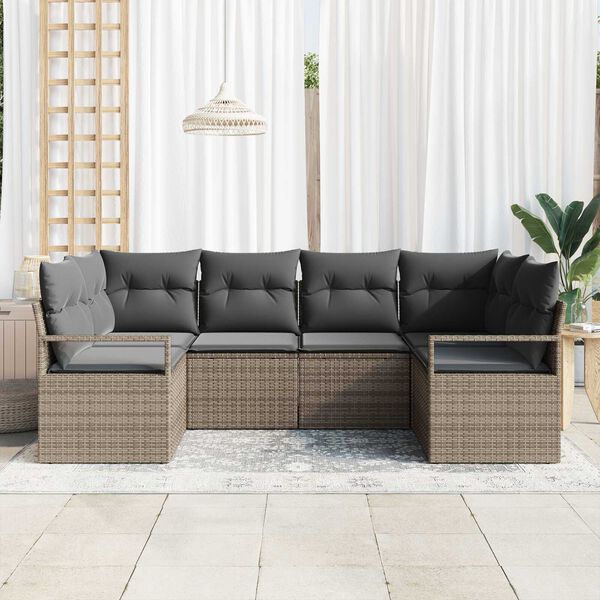 vidaXL Σετ Καναπέ Κήπου 6 pcs Γκρι Πολυ rattan, βαμμένο ατσάλι