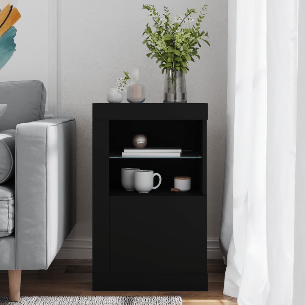 vidaXL Ντουλάπι Βοηθητικό με Φώτα LED Μαύρο από Επεξεργασμένο Ξύλο