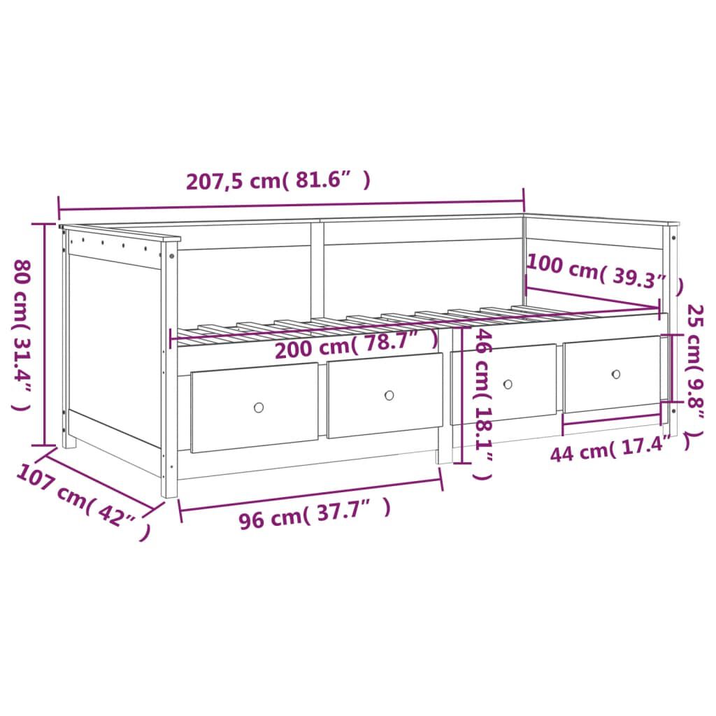 vidaXL Κρεβάτι ημέρας χωρίς στρώμα Λευκό 100x200 cm Στερεό ξύλο πεύκο