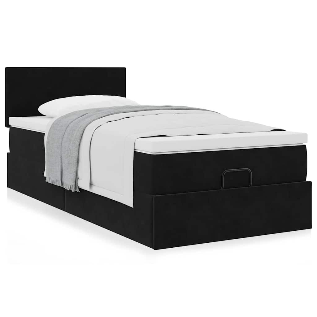 vidaXL Οθωμανικό κρεβάτι με στρώμα Μαύρο 90x190cm Velvet