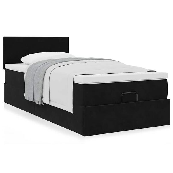 vidaXL Οθωμανικό κρεβάτι με στρώμα Μαύρο 90x190cm Velvet