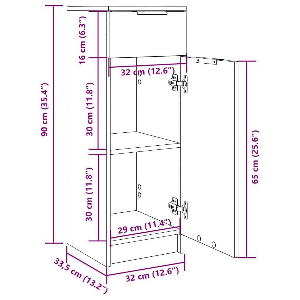 vidaXL Ντουλάπι Μπάνιου Καπνιστή Δρυς 32x34x90 εκ. Επεξεργασμένο Ξύλο