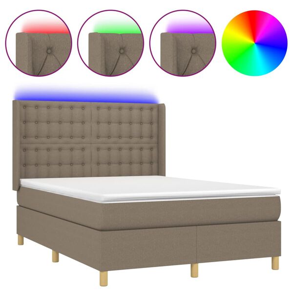 vidaXL &Kappa;&rho;&epsilon;&beta;ά&tau;&iota; Boxspring &mu;&epsilon; &Sigma;&tau;&rho;ώ&mu;&alpha; & LED Taupe 140x190 &epsilon;&kappa;. &Upsilon;&phi;&alpha;&sigma;&mu;ά&tau;&iota;&nu;&omicron;