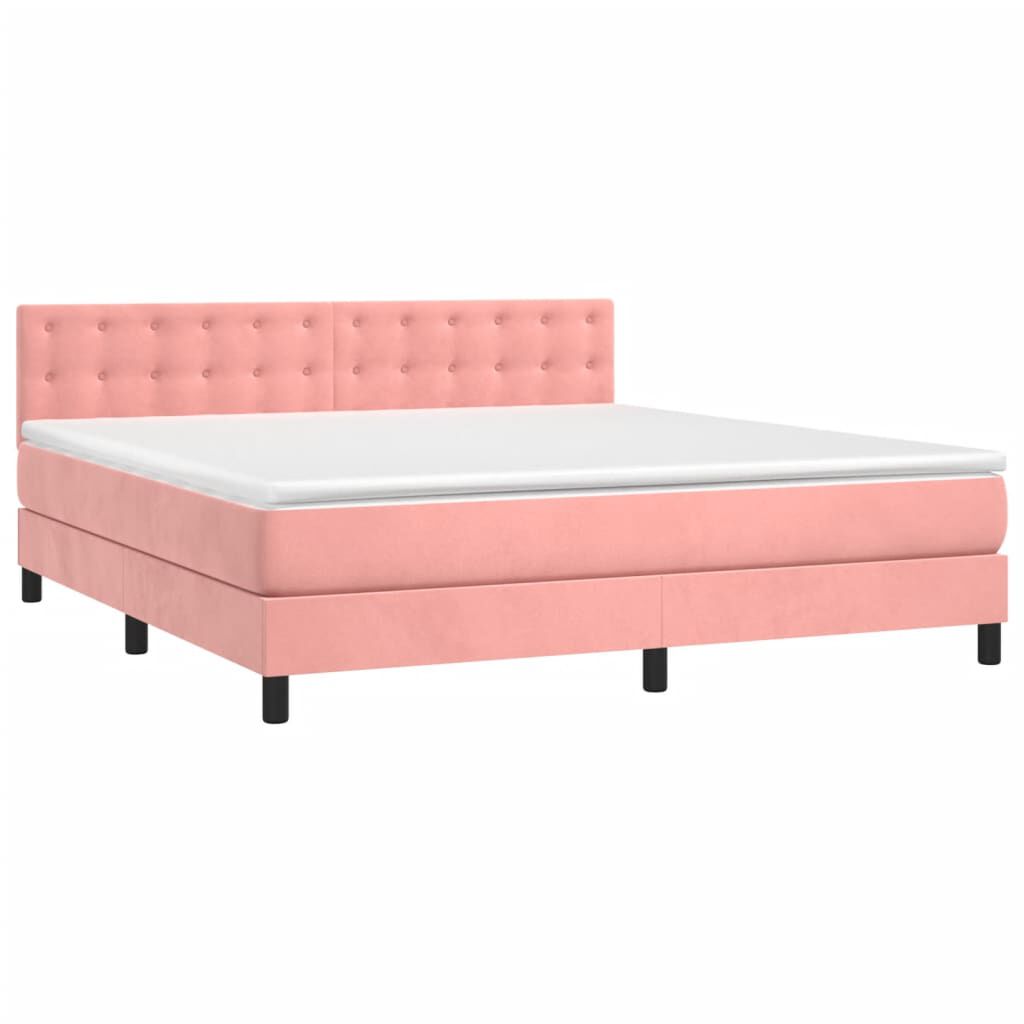 vidaXL Κρεβάτι Boxspring με Στρώμα & LED Ροζ 180x200 εκ. Βελούδινο