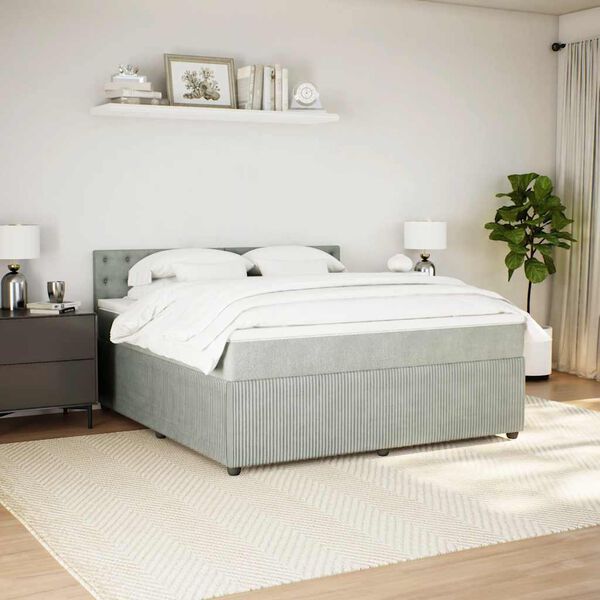 vidaXL Κρεβάτι Boxspring με Στρώμα Ανοιχτό Γκρι 180x200 εκ. Βελούδινο