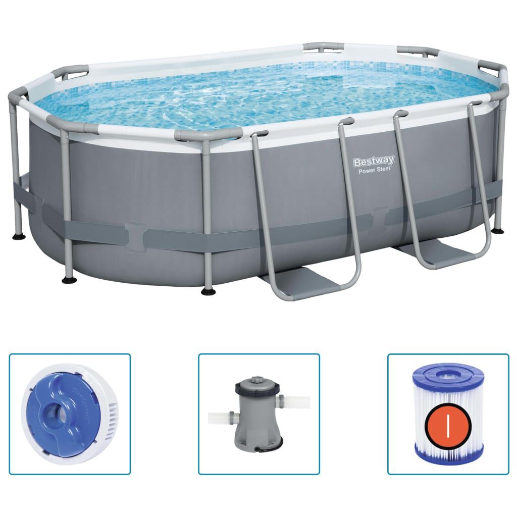 Bestway Πισίνα Υπέργεια Οβάλ Power Steel 305 x 200 x 84 εκ.