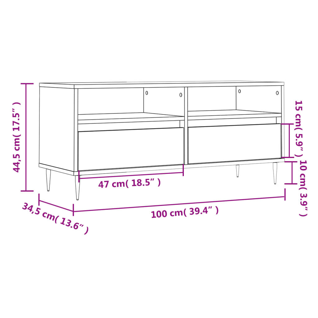 vidaXL Έπιπλο Τηλεόρασης Λευκό 100x34,5x44,5 εκ. Επεξεργασμένο Ξύλο