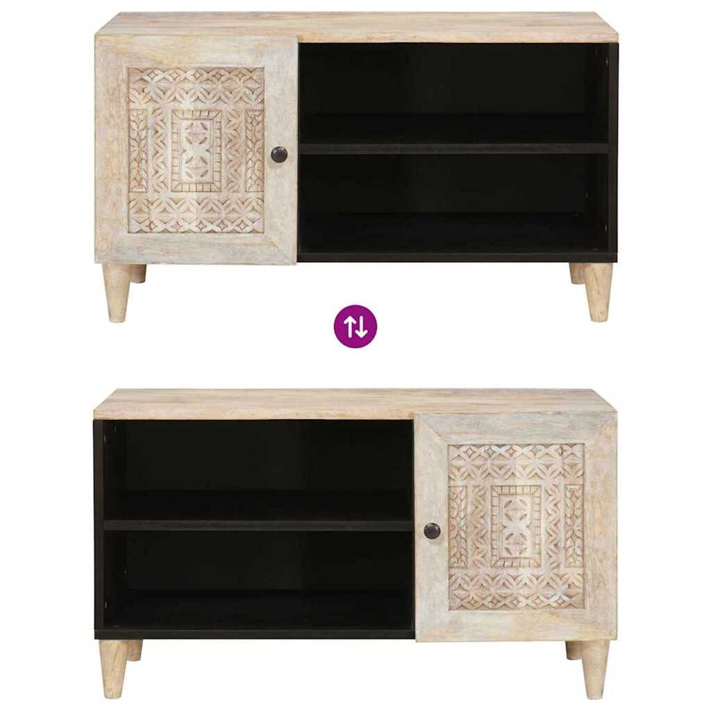 vidaXL Ντουλάπι TV με ράφι Λευκό 80 x 33 x 46 εκ Μασίφ ξύλο μάνγκο