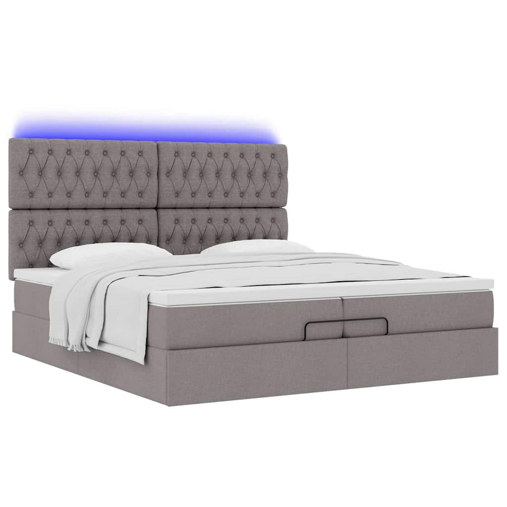 vidaXL Οθωμανικό κρεβάτι με στρώματα & LEDs Taupe 200x200cm ύφασμα