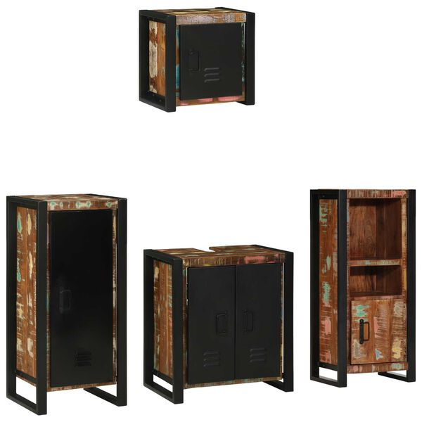 vidaXL Σετ Επίπλων Μπάνιου 4 pcs Πολύχρωμο Στερεό ανακτημένο ξύλο