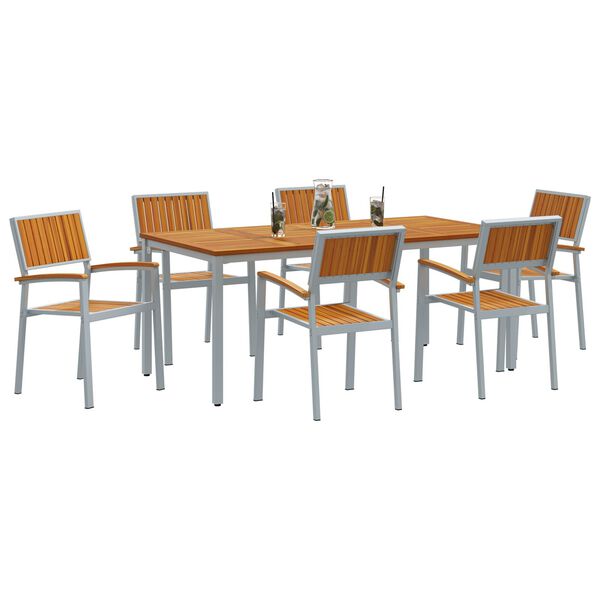 vidaXL Σέτ φαγητού για κήπο 7 pcs Γκρι και καφέ 180 x 90 x 75 cm