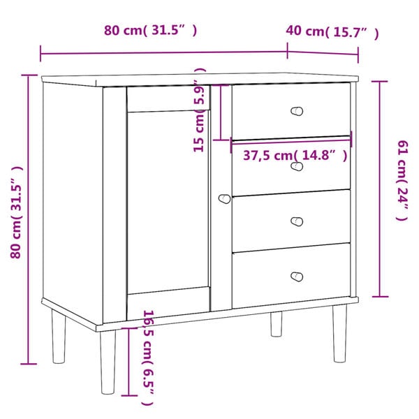 vidaXL Μπουφές SENJA Καφέ / Ρατάν 80 x 40 x 80 εκ. Μασίφ Ξύλο Πεύκου