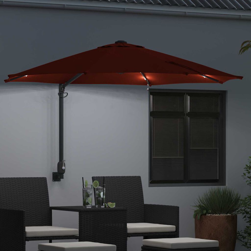 vidaXL Ομπρέλα Κήπου Τοίχου με LEDs Πορτοκαλί 248 cm
