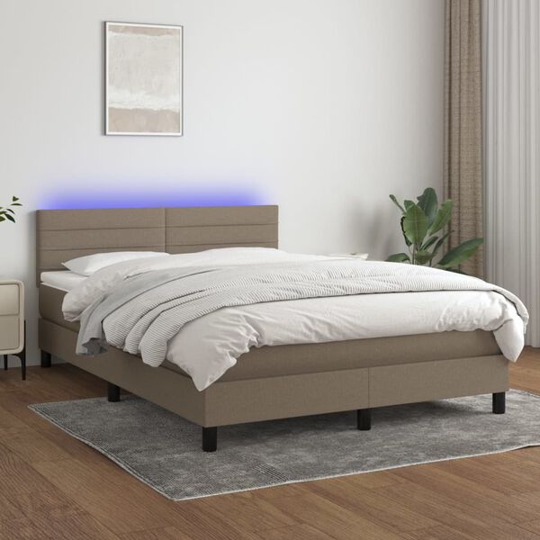 vidaXL &Kappa;&rho;&epsilon;&beta;ά&tau;&iota; Boxspring &mu;&epsilon; &Sigma;&tau;&rho;ώ&mu;&alpha; & LED Taupe 140x200 &epsilon;&kappa;. &Upsilon;&phi;&alpha;&sigma;&mu;ά&tau;&iota;&nu;&omicron;