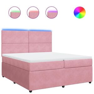 vidaXL Κρεβάτι Boxspring με Στρώμα Ροζ 200x200 εκ. Βελούδινο