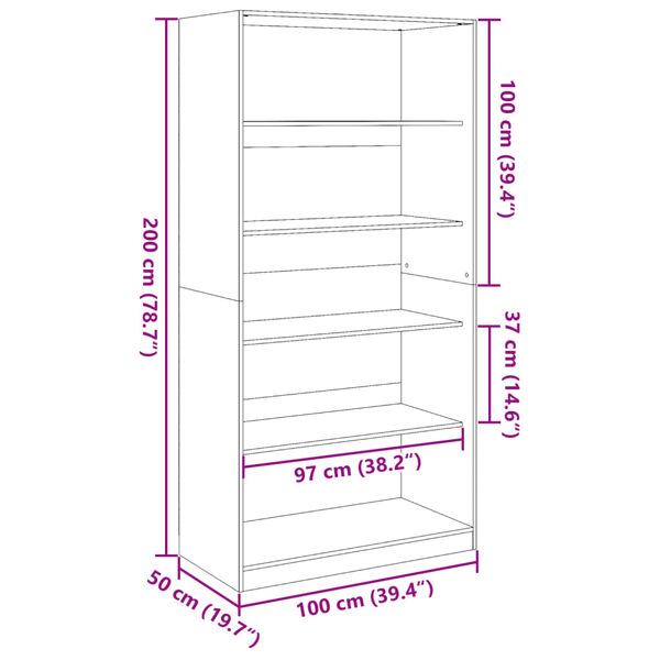 vidaXL Ντουλάπα Γκρι του Σκυροδέματος 100x50x200εκ. Επεξεργασμένο Ξύλο
