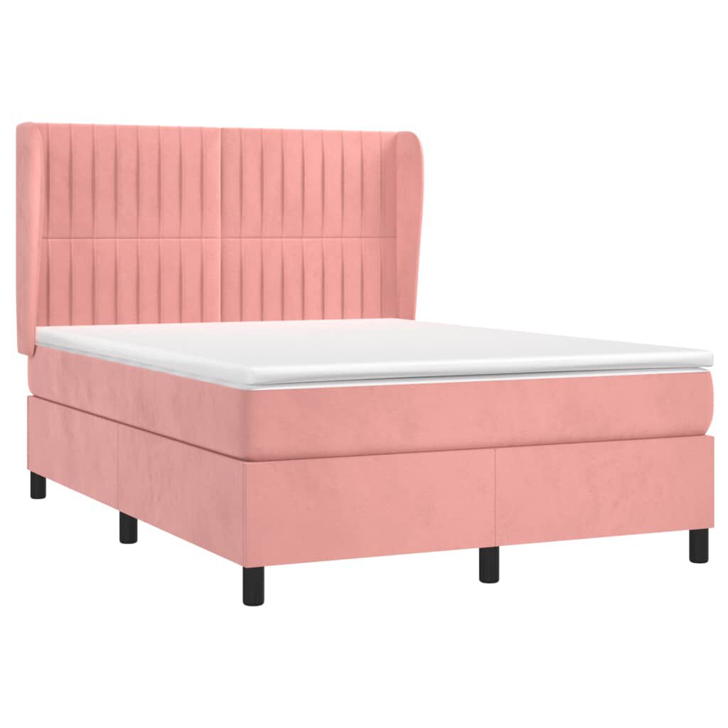 vidaXL Κρεβάτι Boxspring με Στρώμα Ροζ 140x190 εκ. Βελούδινο