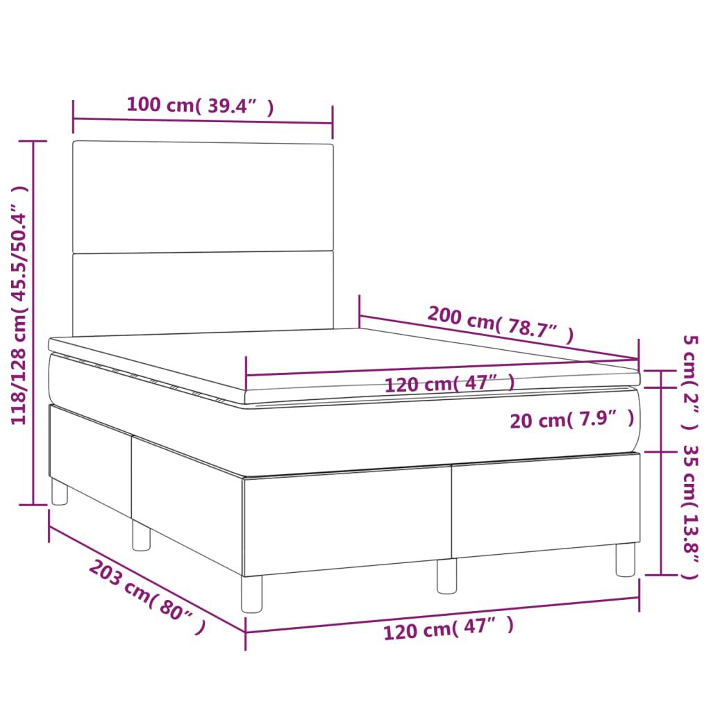 vidaXL Κρεβάτι Boxspring με Στρώμα Σκούρο Γκρι 120x200 εκ. Βελούδινο