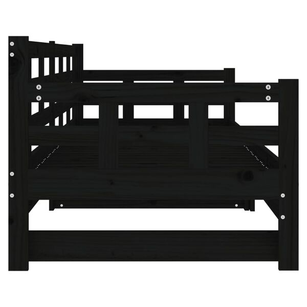 vidaXL Καναπές Κρεβάτι Συρόμενος Μαύρος 2x(90x200) εκ. από Μασίφ Πεύκο