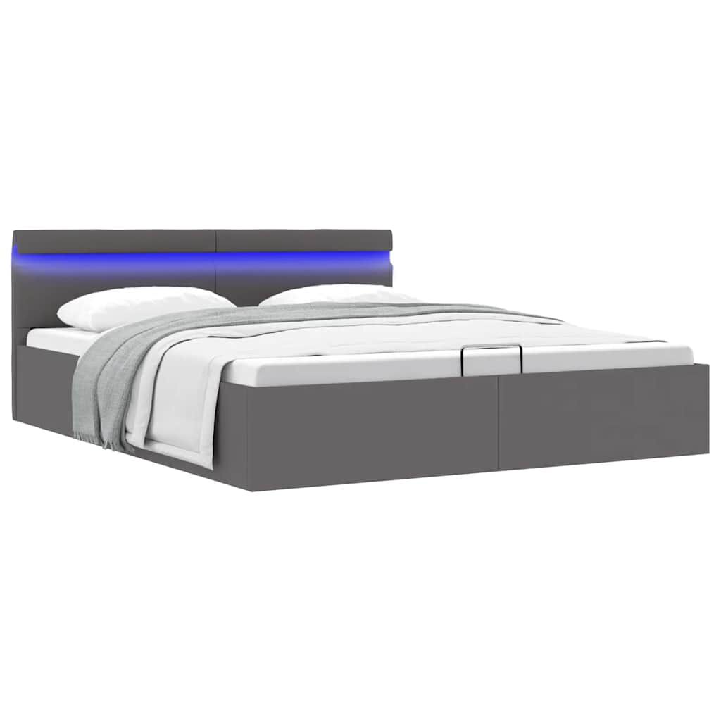 vidaXL Πλαίσιο Κρεβατιού Αποθ. Χώρο/LED Γκρι 180x200 εκ. Δερματίνη