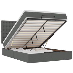 vidaXL Οθωμανικό κρεβάτι με στρώμα & LEDs Σκούρο γκρι 140x190cm Ύφασμα