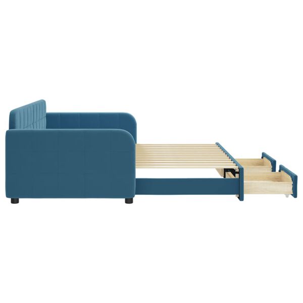 vidaXL Καναπές Κρεβάτι Συρόμενος Μπλε 90x200 εκ. Βελούδινος & Συρτάρια