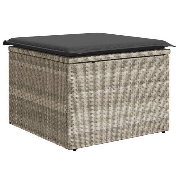vidaXL Υποπόδιο Κήπου Αν.Γκρι 55x55x37 εκ. Συνθετικό Ρατάν με Μαξιλάρι