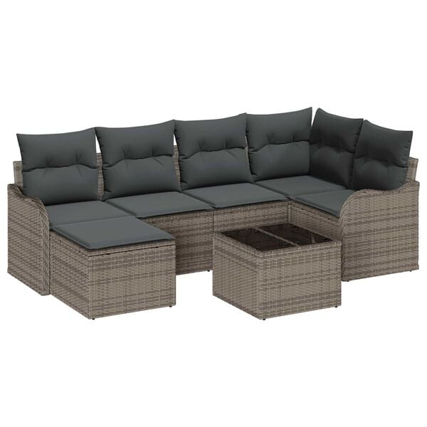 vidaXL Σετ Καναπέ Κήπου με μαξιλάρι 7 pcs Γκρι Πολυ ράταν