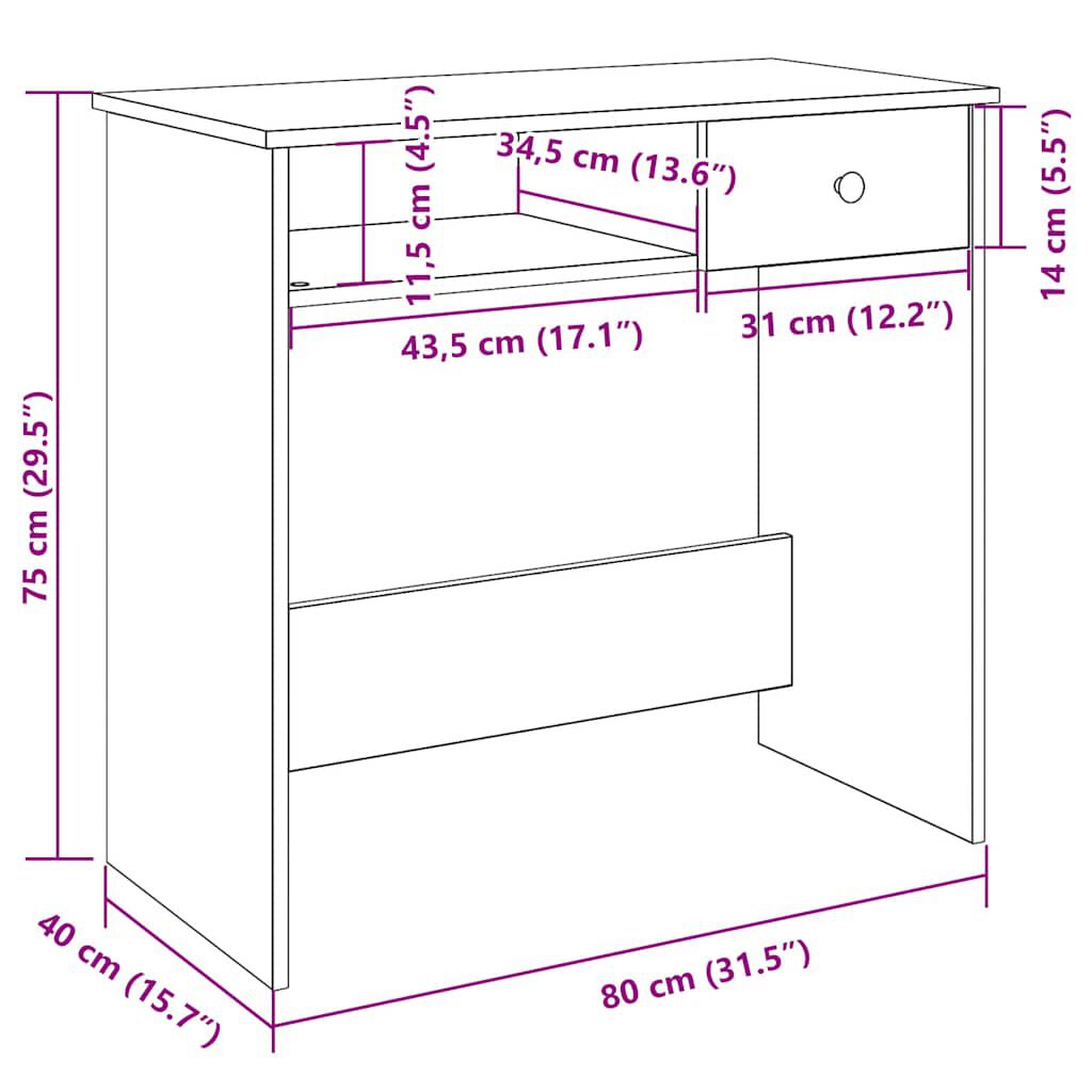 vidaXL Γραφείο Γκρι Sonoma 80 x 40 x 75 εκ. από Επεξεργασμένο Ξύλο