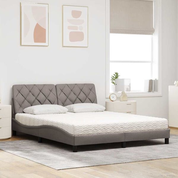 vidaXL Κρεβάτι με Στρώμα Taupe 160x200 εκ. Υφασμάτινο