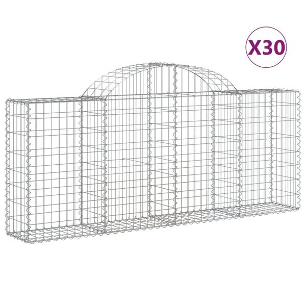 vidaXL Συρματοκιβώτια Τοξωτά 30 τεμ. 200x30x80/100 εκ. Γαλβαν. Ατσάλι