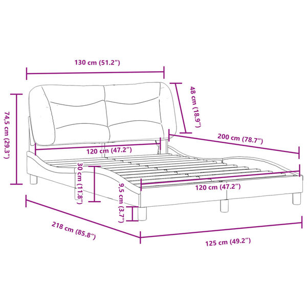 vidaXL Σκελετός Κρεβατιού με LED Χωρίς Στρώμα Taupe 120x200 εκ.