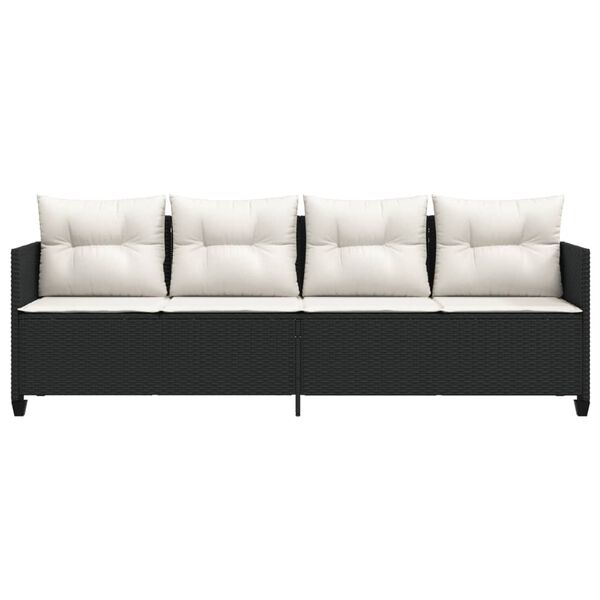 vidaXL Ξαπλώστρα Μαύρη από Συνθετικό Ρατάν με Μαξιλάρια