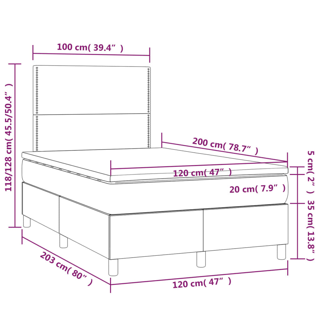 vidaXL Κρεβάτι Boxspring με Στρώμα & LED Σκ. Πράσινο 120x200εκ Βελούδο