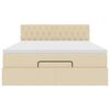 vidaXL Οθωμανικό κρεβάτι με στρώμα & LEDs Cream 140x200 cm Ύφασμα