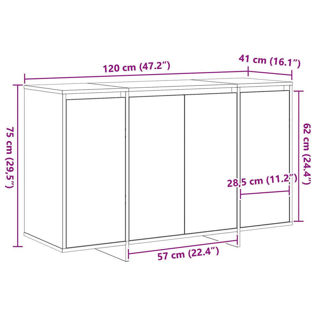 vidaXL Μαύρος Δρυς Μπουφέ Μαύρος δρυς Ξύλο 120 x 41 x 75 εκ. Μοντέρνος