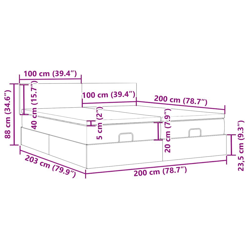 vidaXL Οθωμανικό κρεβάτι με στρώματα & LEDs Μαύρο 200x200cm Velvet