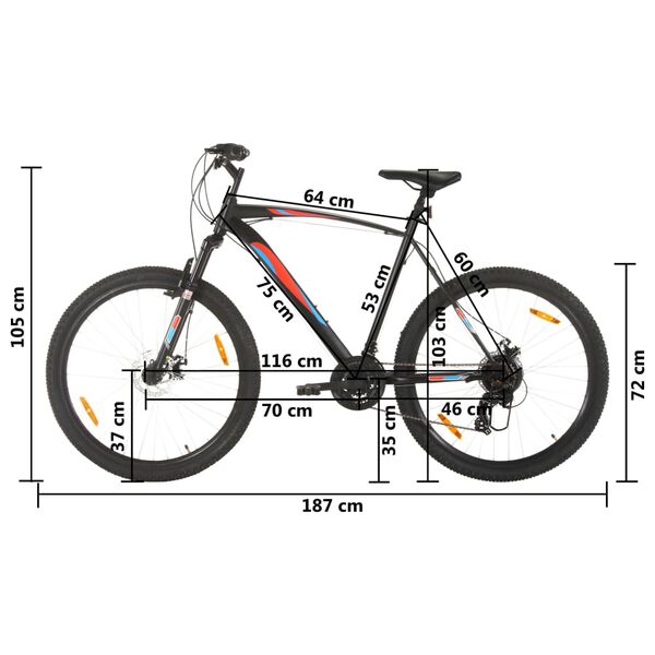 vidaXL Ποδήλατο Mountain 29'' Μαύρο με 21 Ταχύτητες & Σκελετό 53 εκ.
