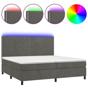 vidaXL Κρεβάτι Boxspring με Στρώμα & LED Σκ. Γκρι 200x200εκ. Βελούδινο