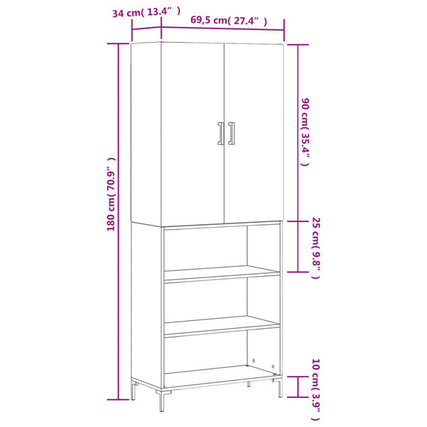 vidaXL Ντουλάπι Γκρι Σκυροδέματος 69,5x34x180 εκ. Επεξεργασμένο Ξύλο